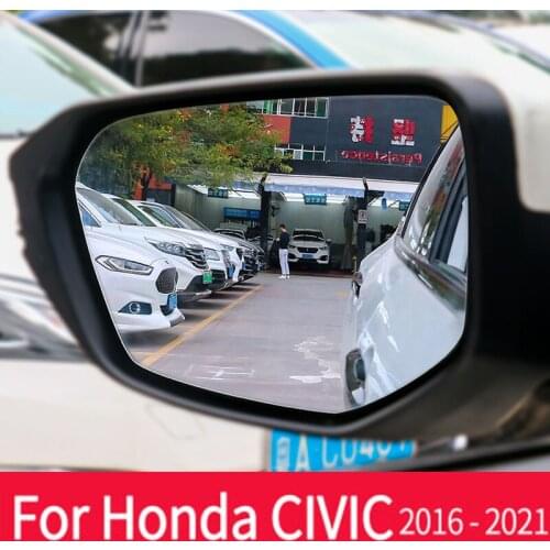 1 pair Glass Lens Side Rear View Mirror Lens For Honda Civic 10 2016-2019 With Heating Exterior Frame Blind Spot Blue And White