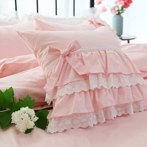 Top Sweet pink decorative pillows Garden style cushion cover ruffle Lace pillow cover cake layers princess bowknot pillow case