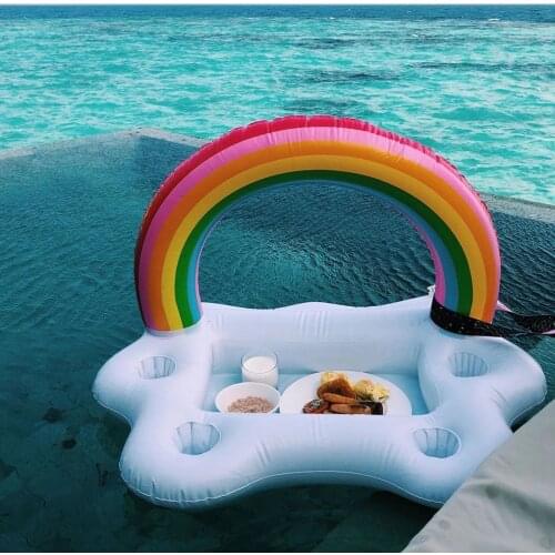 Summer Party Bucket Rainbow Cloud Cup Holder Inflatable Pool Float Beer Drinking Cooler Table Bar Tray Beach Swimming Ring