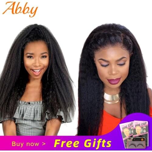 Yaki Full Lace Frontal Human Hair Wigs Kinky Straight Human Hair Wigs For Black Women 150% Density Indian Remy Hair Wigs Abby