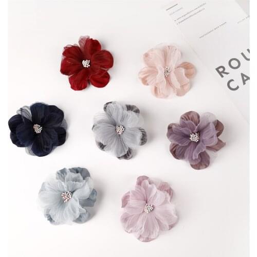 30pcs 7cm mesh Flowers Boutique hair accessories DIY Flower Headwear Fashion Accessory Hair Flowers No Hair Clip for headband