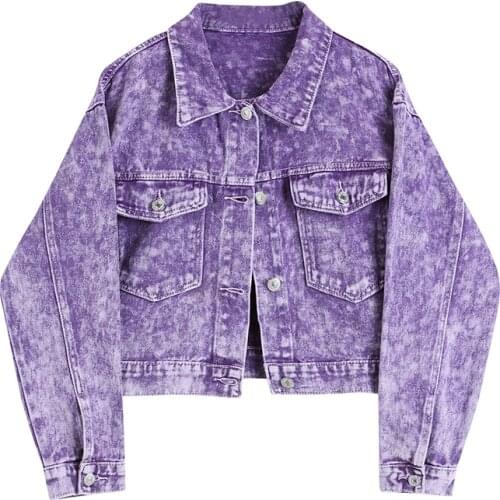 Vintage Short Pink Tie-dye Denim Jacket Women Coat Spring Autumn 2021 Loose Lapel Long Sleeve Jeans Jacket Female Chaqueta Mujer