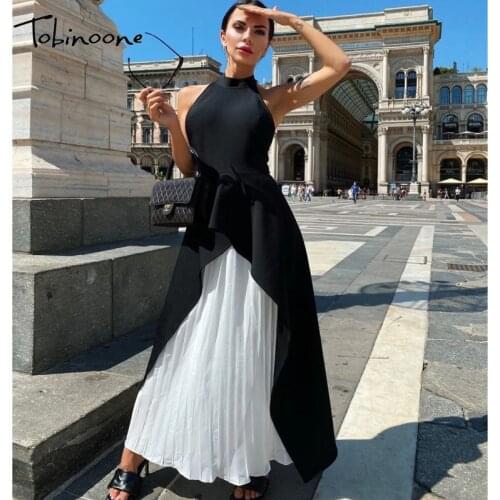 Tobinoone Sexy backless evening party dress Women Halter high waist maxi dress Elegant high split fit beach bodycon dress