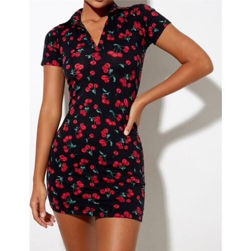 Women Floral Vintage Dress Turn-down Collar Tie Up Front Ruffle Mini Dress Summer Office Lady Slash Neck Printed Pencil Dress