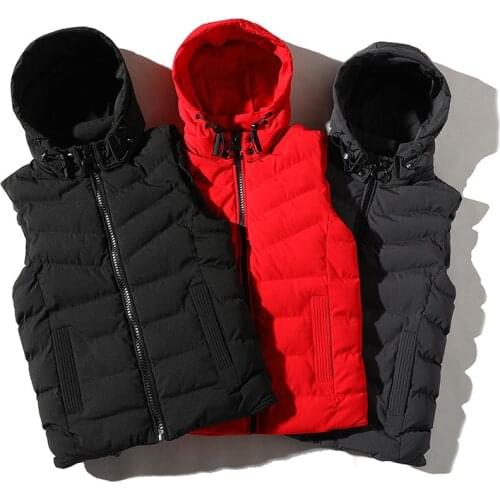 Winter Ins Trend New Hooded Sleeveless Jacket Vest Men Hip Hop Warm Casual Detachable Hat Vest Cotton Men
