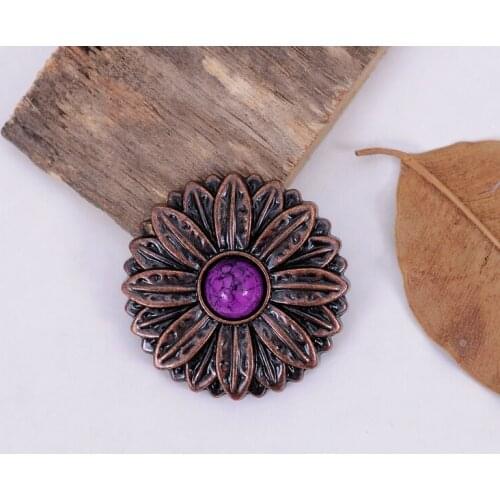 10pc Tribal Turquoise Antique Copper 3D BIG Rose Flower Leathercraft Belt Keychain Handbag Decoration Conchos Button Screw Back