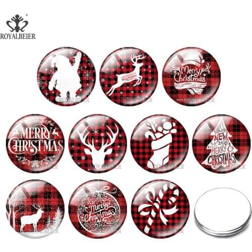 2021 New Christmas Glass Cabochon 10pcs/lot Round Photos Glass Cabochon Mixed Pattern fit Cameo Base Setting Jewelry Components