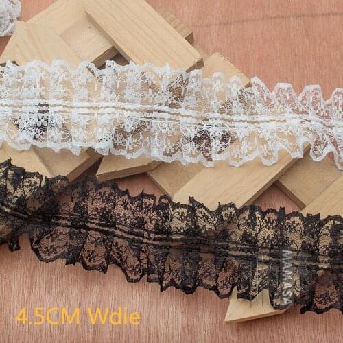 4.5CM White Black Lastest Tulle Elastic Pleated Chiffon Lace Fabric Collar Neckline Applique Guipure Ribbon Trim Dress Sewing