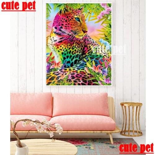 5D Colorful leopard DIY Diamond Mosaic Diamond Painting Cross Stitch Kits Diamond Embroidery Round Rhinestones Decoration puzzle