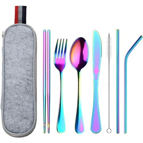 Portable Stainless Steel Flatware Set Travel Camping Cutlery Set Reusable Flatware 8pcs Set kitchen Accessories