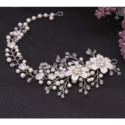 Bride Handmade Hair accessoryFlower Style Crystal and Pearl Twisted Bead Headband Hair Chain Bride Bridesmaid Wedding Girl Child
