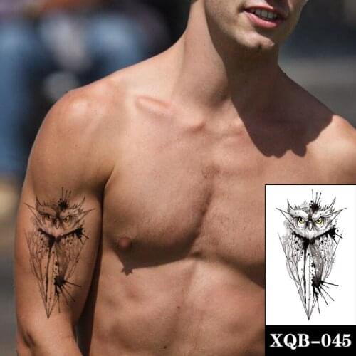Animal Owl Temporary Tattoo Stickers Black Ink Feather Geometric Fake Tatto Waterproof Tatoos Arm Belly Large Size for Women Men