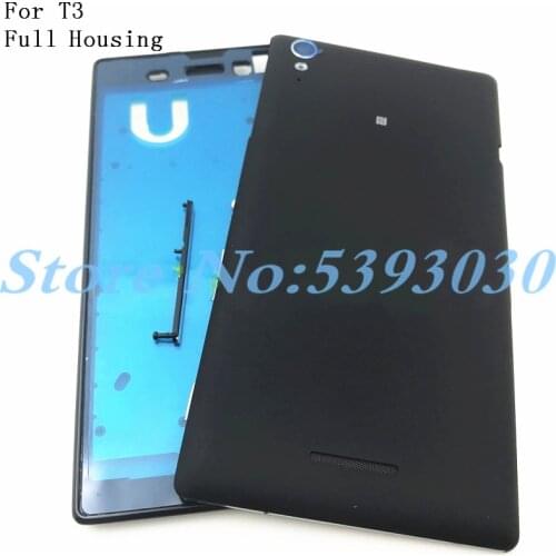 New Full housing For Sony Xperia T3 D5102 D5103 D5106 M50W Cover Case Front panel Bezel +Battery door with Side Buttons+NFC