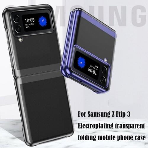 Z Flip 3 Funda Case for Samsung Galaxy Z Flip 3 Plating Transparent Hard PC Shock proof Protection Mobile Phone Case Cover