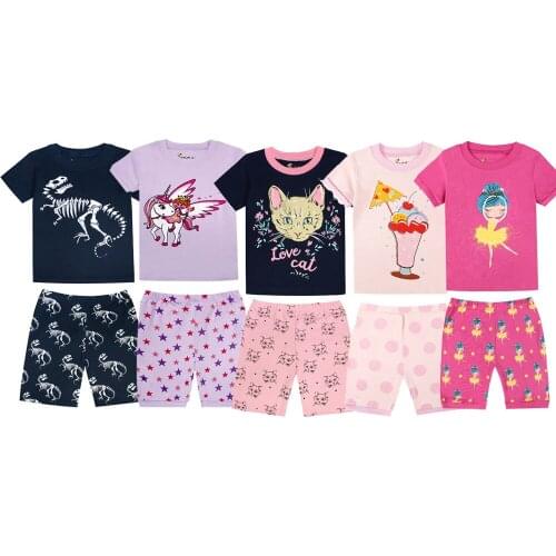 2-8 Years Baby Kids Pajamas for Girls Children Pyjamas 100% Cotton Sleepwear Suit Nightwear for Toddler Girl Summer Clothes Set