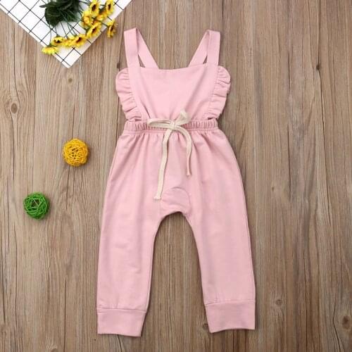 0-3T Baby Summer Clothing Baby Girl Ruffle Bib Pants Kid Romper Toddler Overalls Girls Cotton Outfit Boys Solid Backless Clothes