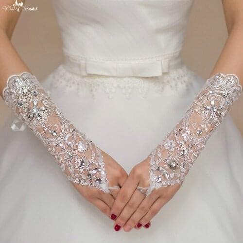 LZP071 Long Gloves Lace Bridal Gloves Crystal Sequin Luva De Noiva