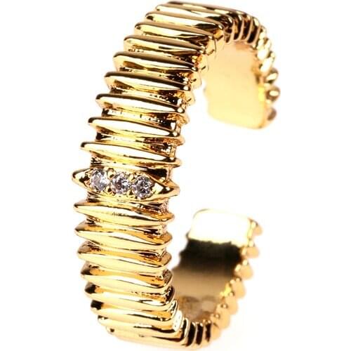 EYIKA Dubai Style New Temperament Middle Finger Ring Fashion Zircon Gold Color Adjustable Wide Ring Ladies Party Jewelry Gifts