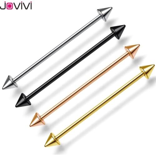 Jovivi New 14Ga Industrial Barbell Studs Ears Jewelry Stainless Steel Cone Bar Barbell Long Ear Studs Body Piercing Jewellery