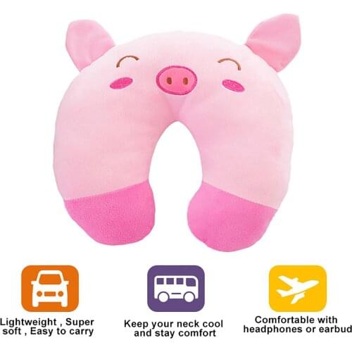 Kawaii Kids Travel Neck Pillow Rest U-Shape Soft Neck Head Chin Support Pillow for Airplanes Cars Train Trips Sleeping Pillow