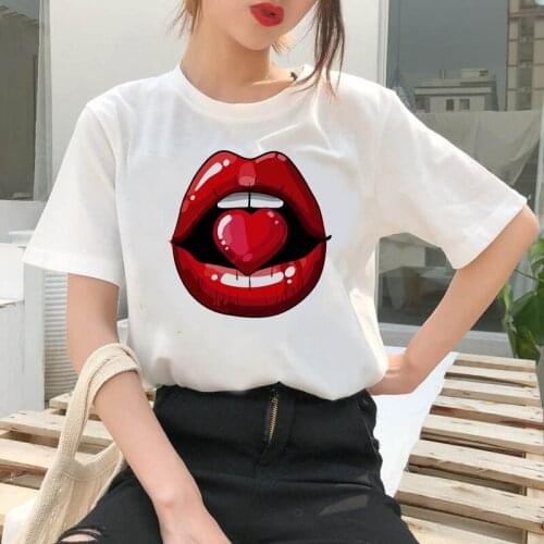 Viper Korea Clothing Women T-shirt Street Clothing 2021 T-shirt Ms. Red lip printed T-shirt Summer Harajuku Top T-shirt