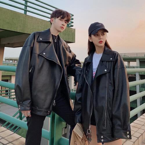 Men Black Jackets Cool Couple Zipper Pilot Loose Korean Style Trendy Teenagers Wind-proof Outwear Males Daily New-arrival Chic