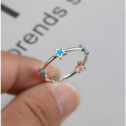 Cute Star Thin Wedding Ring Female Luxury Blue White Opal Pentagram Stone Ring Rose Gold Silver Color Engagement Rings For Women