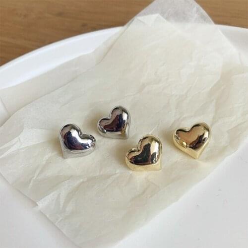 Minar Minimalist Gold Silver Color Metallic Heart Earrings for Women Trendy Small Love Stud Earrings Fashion Statement Jewelry
