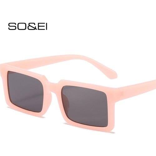 SO&EI Fashion Small Rectangle Sunglasses Women Ins Popular Vintage Blue Yellow Eyewear Men Shades UV400 Jelly Pink Sun Glasses