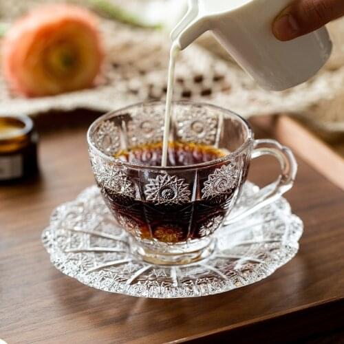 Clear Drinkware Glass Coffee Tea Set Clear and Lightweight Glass Tea and Coffee Cup with Saucer Gift Box Tea Cups and Saucer Set