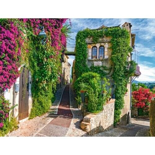 Green Alley Scenery House Needlework,Cross stitch Handmade 14CT white Canvas DIY,Cross-stitch kits,Embroidery Art Home