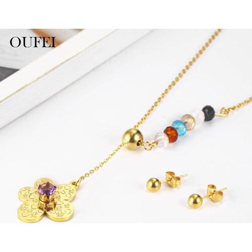 OUFEI Stainless Steel Jewelry Woman Vogue 2021 Necklace Earrings Set Jewelry Sets Accessories wholesale lots bulk