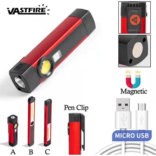 Portable 4 /5 Modes COB Flashlight Magnetic UV Torch USB Rechargeable LED Work Light XPE Hanging Hook Lamp For Outdoor Camping