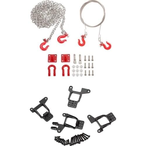 RC Car Parts Metal Trailer Hook Tow Chain Shackle Bracket with 4PCS Metal Front & Rear Shock Towers Mount Accessories