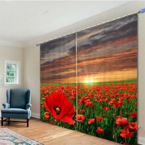 Customized Red flowers Luxury 3D Blackout Window Curtain Drapes For Living room Bed room Hotel Wall Tapestry Cortinas
