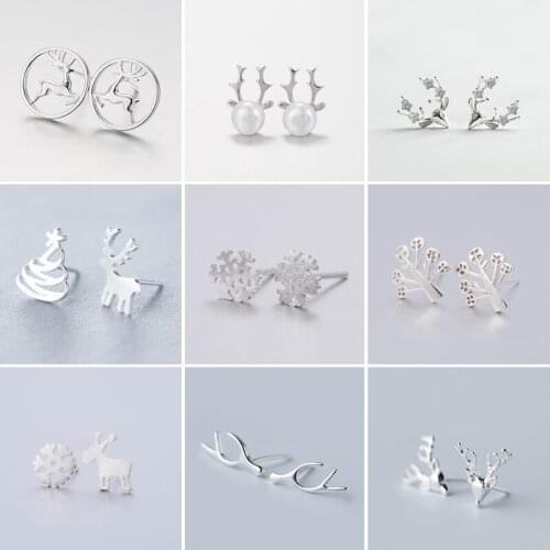 Cute Creative Small Earrings Stylish Snowflake Elk Deer Antlers Tree Round Earrings for Women Animal Jewelry Ear Piercing Gifts
