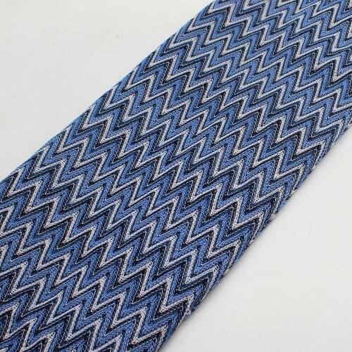 Knitting Lace Fabrics Zig Zag 1 Meter Light Blue Wave Striped Crocheted Lace Cloth Knitted Lace For Dress 150CM Wide