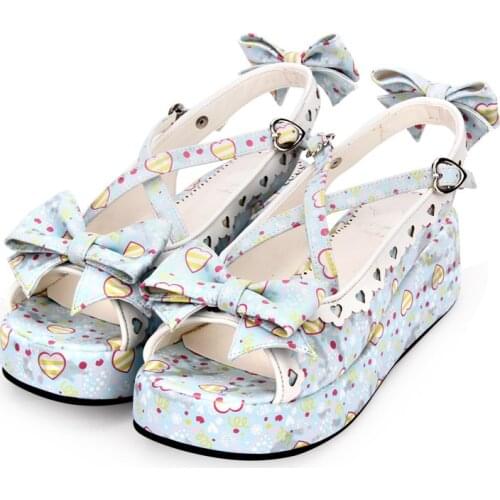 Sweet Lolita Tea Party Shoes Bow Love Pattern Bowknot Princess Kawaii Girl Women Shoes Vintage Sweet girl Low help cos loli