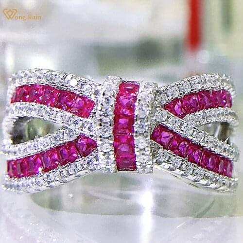 Wong Rain 100% 925 Sterling Silver Ruby Created Moissanite Gemstone Wedding Party Fashion Cross Ring Ladies Fine Jewelry Gift