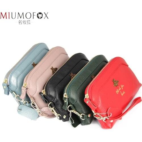 High Quality Natural Leather Brand Day Clutches for Women Genuine Leather Bee Long Wallet Wristlet Clutch Slim Zipper Coin Purse