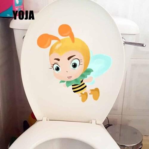 YOJA 21.4X22.5CM Cartoon Home Decor Wall Sticker Toilet Decal Dance In The Air Naughty Little Bee T5-0847