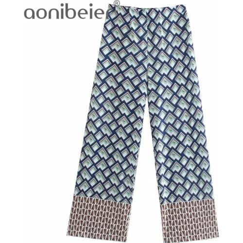 Aonibeier Geometric Print Patchwork Elastic High Waist Straight Leg Woman Casual Loose Ankle Length Pants Female 2021 Summer TRA