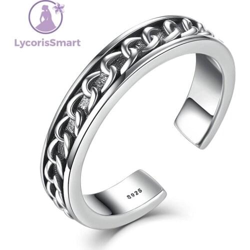 2017 New Real 100% 925 Sterling Silver Chain Pattern Surrounded Open Adjustable Ring Free Size Women Jewelry R019