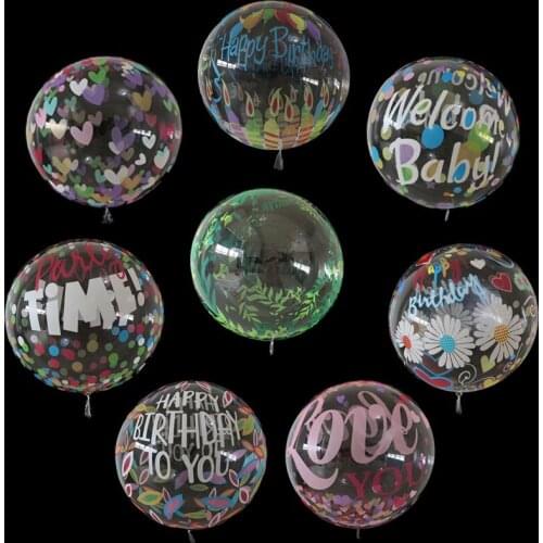 2Pcs 20inch Birthdays Baloon Print Bubble Bobo Balloon Helium Balls Air Happy Birthday Balloons Party Kids Transparent balloon