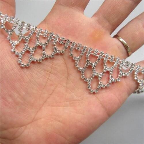 30cm/Lot Rhinestone Crystal Chain Tassel Cup Chain Silver Sewing on Collar Headwear Accessories Wedding Dress Decoration