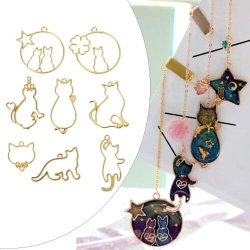 8pcs Cat Open Bezel Pendants Frame Charms Resin Molds for Jewelry Findings Pressed Flower Frame Assorted Geometric Hollow Trays