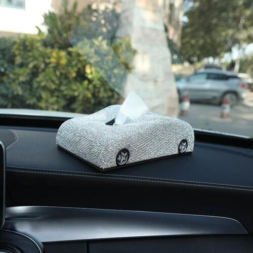 Car Shiny White Bling Bling Crystals Tissue Box Cover for Home Office Car Paper Towel Case Boxes