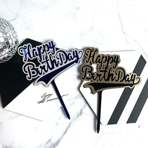 Glitter Happy Birthday Acrylic Cake Topper Black Gold Birthday Cake Supplies for Baby Birthday Party Cake Decoration Baby SHower