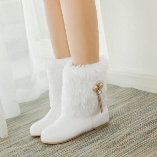 BLXQPYT Winter Women Boots Fur Snow Boots Genuine Leather Mid-calf Boots Female Waterproof Warm Flat Boots big size 34-46 665