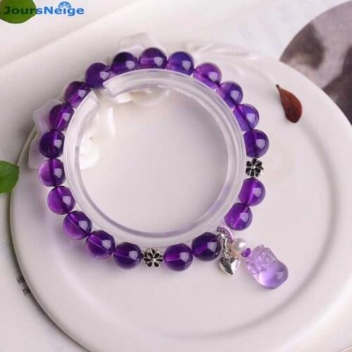 Wholesale Purple Natural Crystal Bracelets Round Bead With Pixiu Pendant Bracelet Lucky Beauty for Women Gift Crystal Jewelry